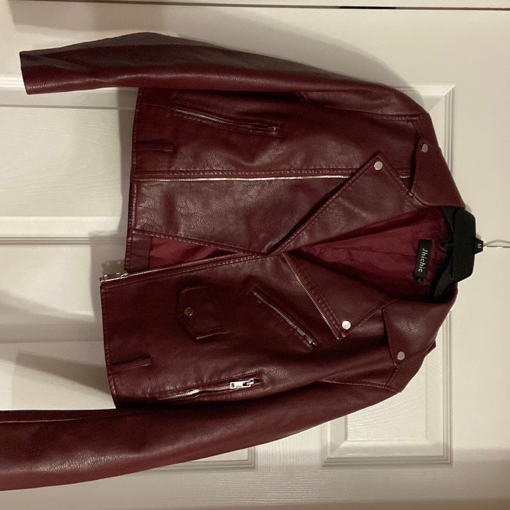 Burgundy faux leather jacket